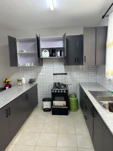 Kuchyň nebo kuchyňský kout v ubytování Akombe homestays
