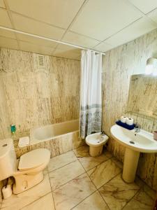 une salle de bain avec toilettes, lavabo et baignoire dans l'établissement El mirador de César Augusto, à Saragosse 24 autres photos