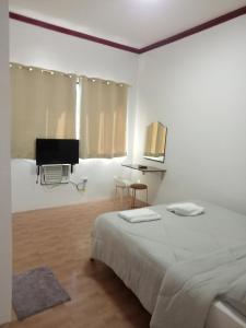 a white room with a bed and a television at Talisay Inn in Anda