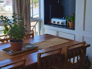 Una mesa de comedor con una planta en maceta encima. en Golfbeach Luxury self catering apartment, en Ciudad del Cabo 21 fotos más