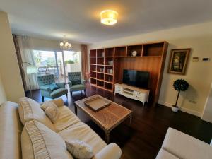 ein Wohnzimmer mit Sofa und Fernseher in der Unterkunft Luxury 2 bedrooms Apartment in La Carihuela Torremolinos 20 meters in from of beach in Torremolinos