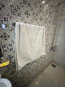a towel hanging on a wall in a bathroom at Mehar Heights in Rāmkot +30 photos