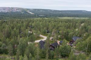 an aerial view of a home in a forest at Luosto Lights in Luosto