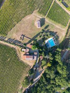 an aerial view of a farm with a house and trees at Villa Il Poggio in Greve in Chianti