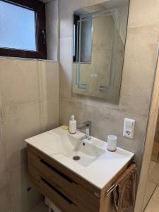 ein Badezimmer mit Waschbecken und Spiegel in der Unterkunft Mountain Mia in Šišava