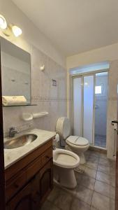 ein Badezimmer mit Toilette, Waschbecken und Dusche in der Unterkunft Hotel Riviera in Villa Gesell