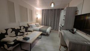 ein Wohnzimmer mit Sofa und Fernseher in der Unterkunft 光禾居-加Line取得入住資訊 in Hung-i-li