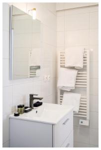 アルフォールヴィルにあるMaison d artiste proche de Parisの洗面台と鏡のある白いバスルーム +38枚の写真