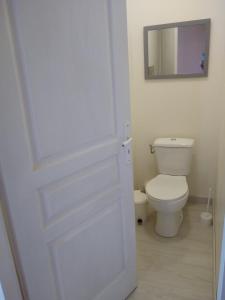 CézacにあるAppartement indépendant à la campagneのトイレと鏡のある白いバスルーム +4枚の写真
