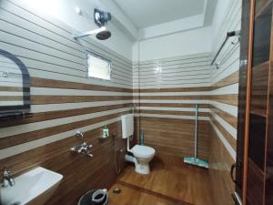 a bathroom with a toilet and a sink at Chander Pahar Homestay in Rājābhāt Khāwa