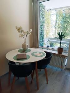 mesa de comedor con jarrón y 2 sillas en Apartment Harzgeflüster, en Bad Harzburg 16 fotos más