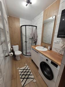 łazienka z umywalką i pralką w obiekcie Apartament Zacisze w mieście Świecino