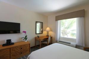 a bedroom with a bed and a television and a desk at Four Points by Sheraton Santo Domingo in Santo Domingo