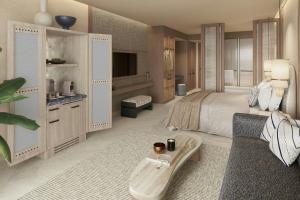 a large bedroom with a bed and a couch at Amoh, a Luxury Collection Resort, Rhodes in Pefki Rhodes +40 photos