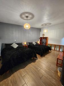 1 Schlafzimmer mit 2 Betten und 2 Leuchten in der Unterkunft Piedra Negra Boutique Hotel in San Cristóbal de las Casas + 37 Fotos
