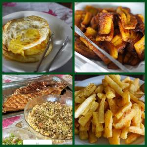 een collage van verschillende foto's van eten met frietjes bij Santa Helena do inglês in Iranduba