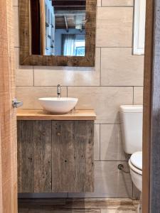 a bathroom with a sink and a toilet at Los Conejos Bariloche in San Carlos de Bariloche