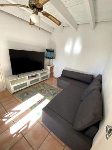 a living room with a couch and a flat screen tv at Villa Antiga in Alcaria