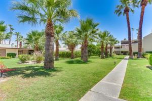 a park with palm trees and a sidewalk at Mtn-View Condo with Pool Access in Palm Springs! in Palm Springs