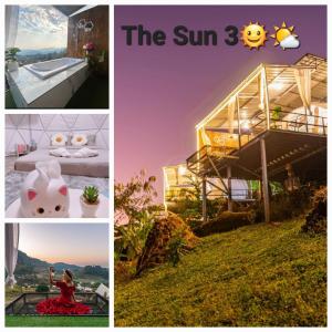 a collage of pictures of a house and a woman at เดอะซัน แกลมปิ้ง in Ban Mae Na
