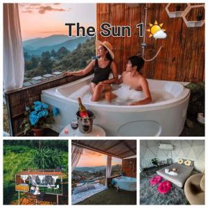 a collage of pictures of two people in a bath tub at เดอะซัน แกลมปิ้ง in Ban Mae Na +1 photo