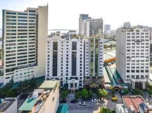 an aerial view of a city with tall buildings at Au Lac Ha Long Hotel in Ha Long
