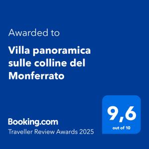 a screenshot of a cell phone with the text awarded to villa panamanca at Villa panoramica sulle colline del Monferrato in Calamandrana