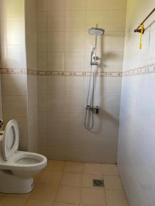 a bathroom with a shower and a toilet at Luxury Studio Apartment in Kampala