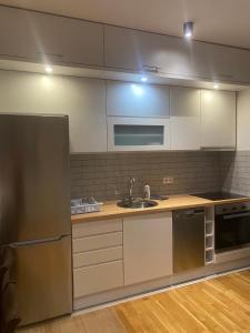 a kitchen with a sink and a refrigerator at Astra apartman BL in Banja Luka