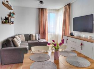 a living room with a couch and a table at Carolina in Alba Iulia
