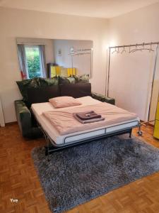 苏黎世YveSkinYoga的带沙发的客厅内的一张床位