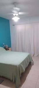 a bedroom with a bed and a white curtain at Alquiler por día para turismo in General Alvear