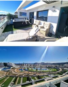 ein Wohnzimmer mit Blick auf die Stadt in der Unterkunft Penthouse Jacuzzi - Finestrat - Benidorm - Albir in Finestrat