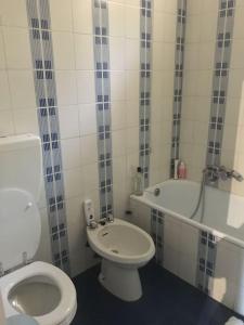 a bathroom with a toilet and a bath tub at Monte Isoliana - petit paradis in Monte Isola +18 photos
