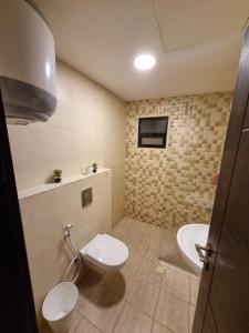 a bathroom with a toilet and a sink at unique 2bedroom at abdoun 001 in Amman