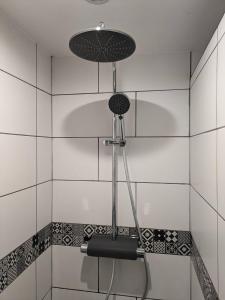 a shower in a bathroom with a shower head at L'Attellu di Babbu in Lecci