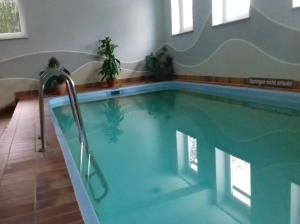 a swimming pool with a turquoise at Paradies Hoffmann in Bad Lauterberg +7 photos