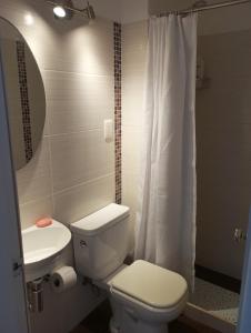 a bathroom with a white toilet and a sink at Encantador apto frente al mar in Punta del Este +11 photos