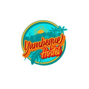 CuneにあるYambeque Hostelのビーチ付きのトロピカルリゾートのロゴ