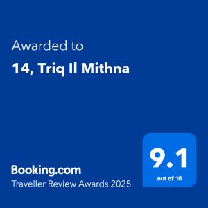 Certifikát, hodnocení, plakát nebo jiný dokument vystavený v ubytování 14, Triq Il Mithna