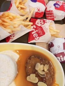 a bowl of food with french fries and hamburger at chrisloner1992 in Paniqui