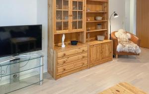 HyltebrukNice Apartment In Hyltebruk With Wifi的带电视和木柜的客厅