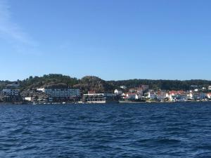 a view of a large body of water with houses at Waterfront apartment in Risør +7 photos