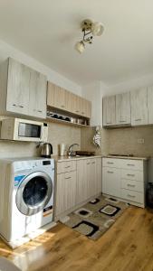 cocina con lavadora en Апартамент Калоян, en Banya