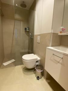ヤホリナにあるApartman Aurora - Aparthotel Zlatni Javorのトイレと洗面台のある小さなバスルーム
