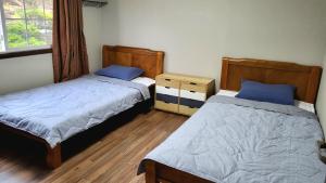 Noel's Darak Pension في دانيانغ: غرفة نوم بها سريرين وخزانة ملابس