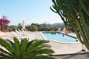 einen Pool im Garten mit Kaktus in der Unterkunft Charming Traditional Sea View Home in Es Cana