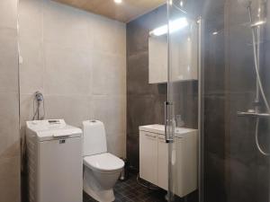 Un pequeño baño con inodoro y ducha. en Pärjä Suites 4, en Syöte 6 fotos más