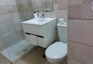 a bathroom with a white toilet and a sink at Casa Ermita El Medano in El Médano
