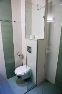 un bagno con wc e doccia in vetro di Therma Vitae - Профилакториум Огняново a Ognyanovo